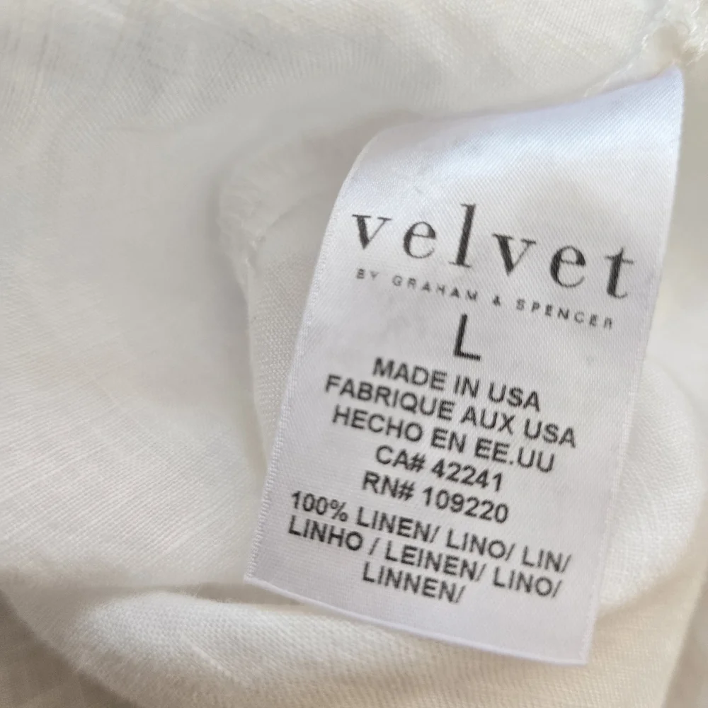 100 Linen VELVET White Top Adley Large Puff Sleeves V neck Graham Spencer - Picture 5 of 9